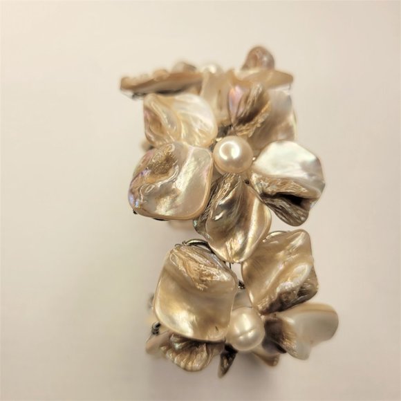 Cream White Pearl Adjustable Cuff Bangle Bracelet- NEW - Picture 9 of 12